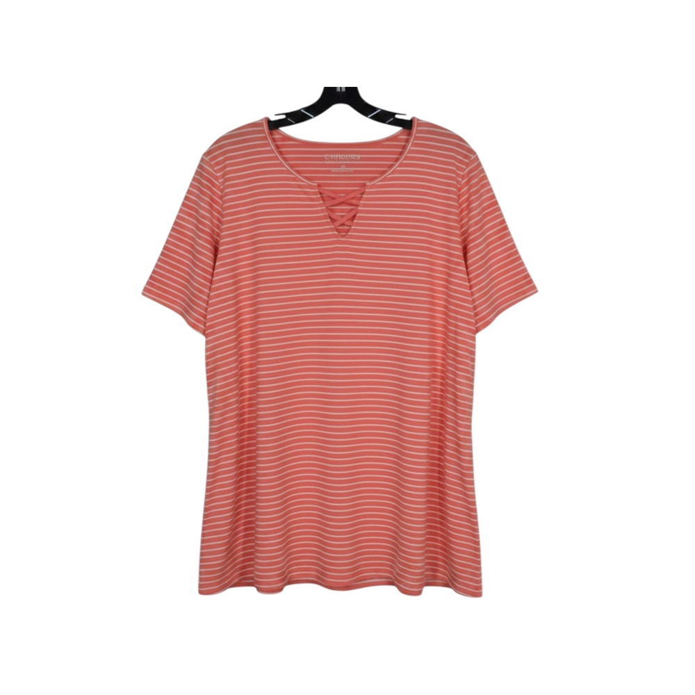CATHERINES SUPREMA COLLECTION Coral Stripes CUT-OUT V-NECK Blouse/Top 3X 26/28W